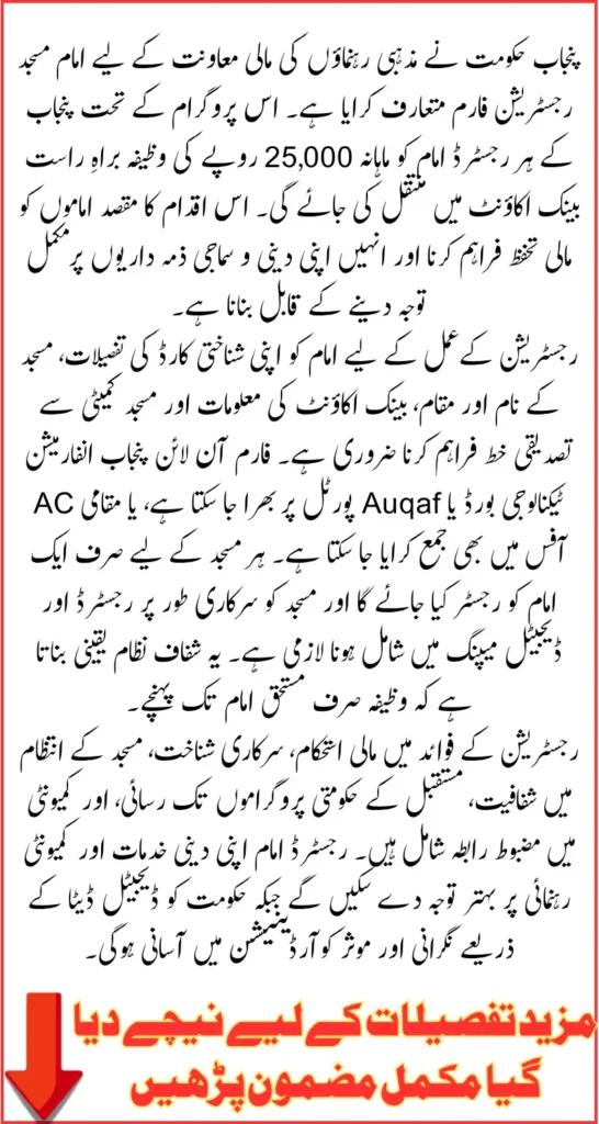 Imam Masjid Registration Form For Appointment and Verification – Complete Process For Monthly Wazaifa Of 25000 PKR In 2025