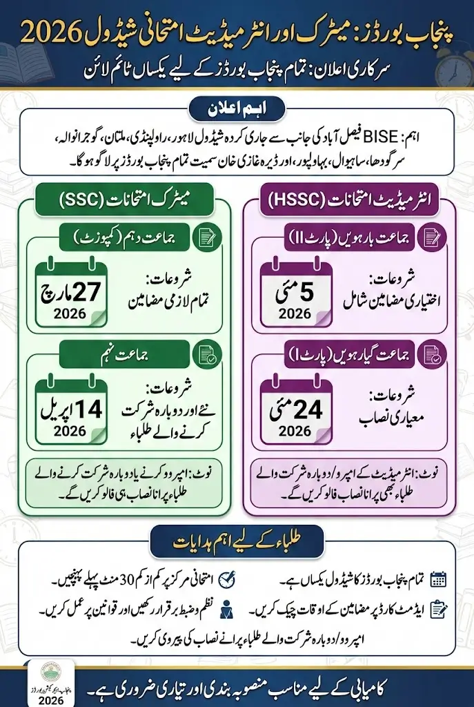 Punjab Announces Matric and Intermediate Exam Dates For 2026 – Check Full Schedule Inside